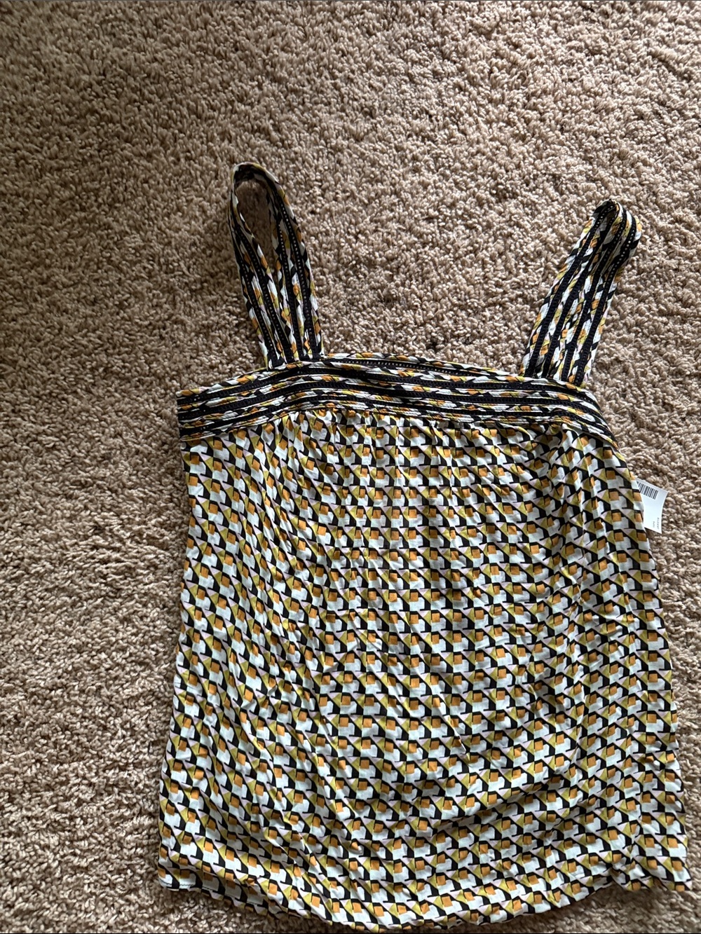 DR2 Yellow, Black & White Geometric Braided-Strap Camisole
